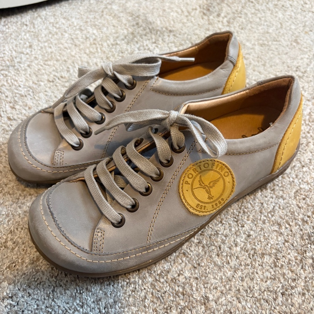 Portofino Lace Leather Walking Shoes Grey Tan Size 36 Wide Toe Box Made in Spain